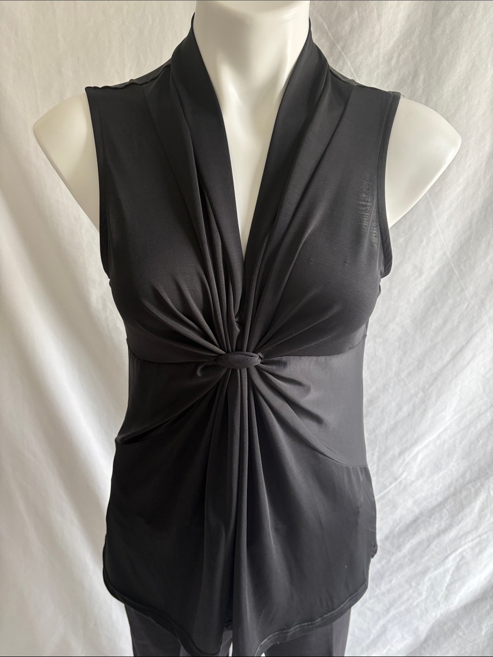 Argee Black Twist-Front V-Neck Sleeveless Top
